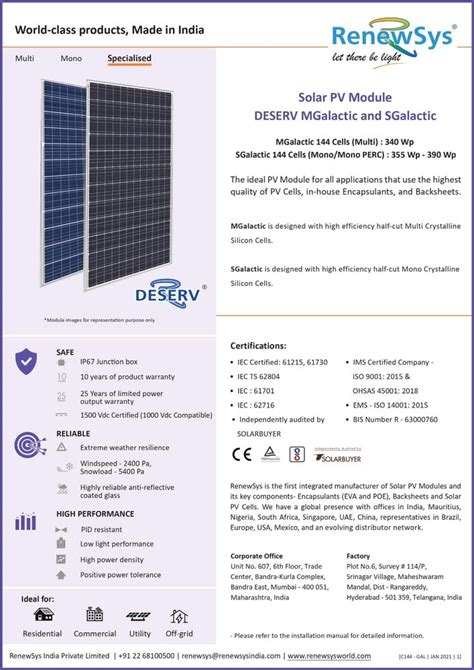 Renewsys W Monocrystalline Solar Pv Module At Rs Watt Renewsys