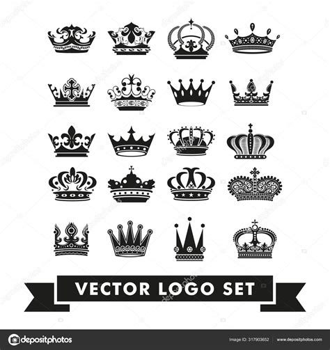Set Royal Crown Logo Design Vector Template Stock Vector Image by ...