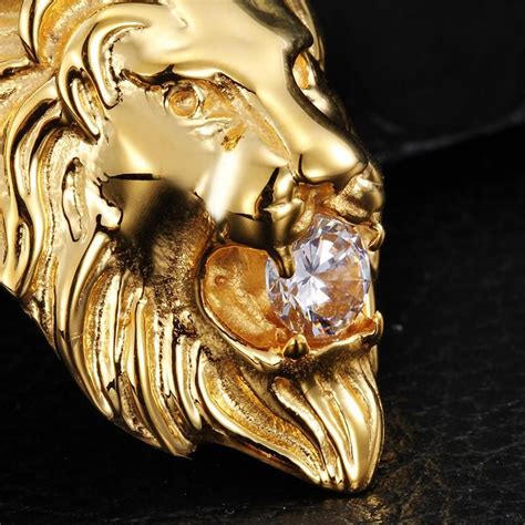 This Stunning Gold Plated Lion Head Is Holding A Beautiful Cz Diamond