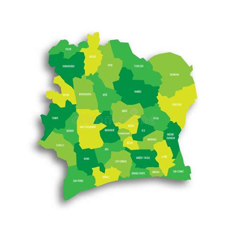 Ivory Coast Political Map Of Administrative Divisions Stock