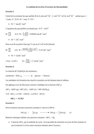 Solutions Des Exercices De Thermochimie Med PDF