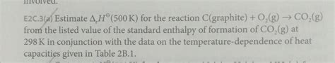 SOLVED E2C 3 a Estimate Δr H 500 K for the reaction C graphite