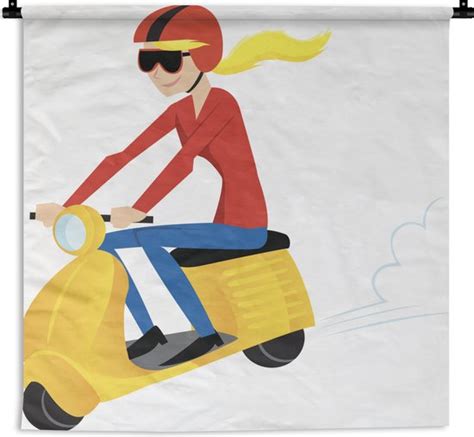 Wandkleed Vespa Illustratie Illustratie Van Een Meisje Op Een Gele