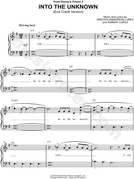 Into The Unknown End Credit Version From Frozen 2 Sheet Music Easy Piano In G Major