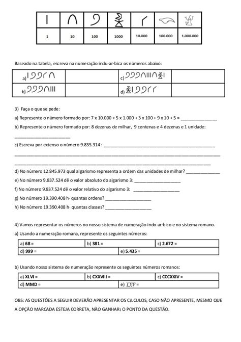 Atividades sobre o Sistema de Numeração Egípcio
