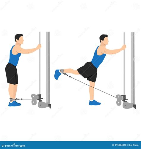 Man Doing Cable Tricep Pull Down Exercise Flat Vector Stock