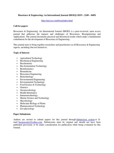 Bioscience And Engineering An International Journal Bioej Pdf