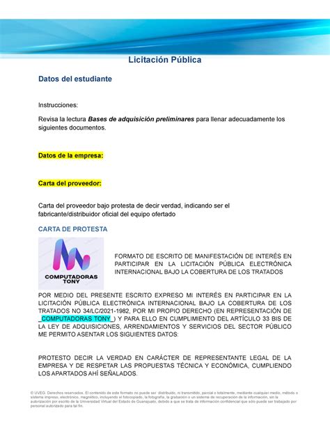 Licitacion Stu Licitaci N P Blica Datos Del Estudiante Instrucciones