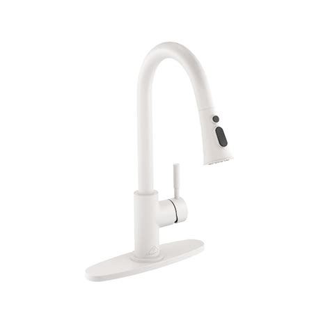 Casainc Matte White Single Handle Pull Out Kitchen Faucet With Sprayer Deck Plate Included Ca