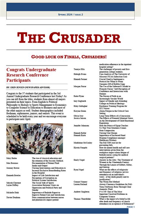 The Crusader Newspaper Spring 2024 Issue 2 Belmont Abbey College