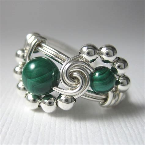 Malachite Ring Sterling Silver Wire Wrapped Ring Malachite Jewelry