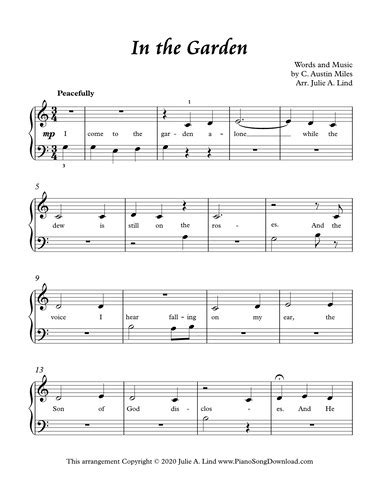 In the Garden: free easy hymn piano arrangement with lyrics