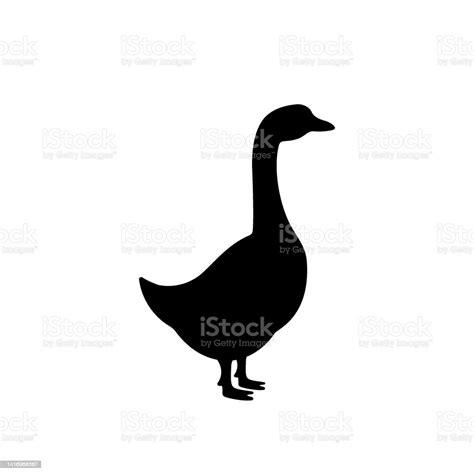 Goose Black Silhouette Goose Symbol Farm Bird Icon Isolated On White