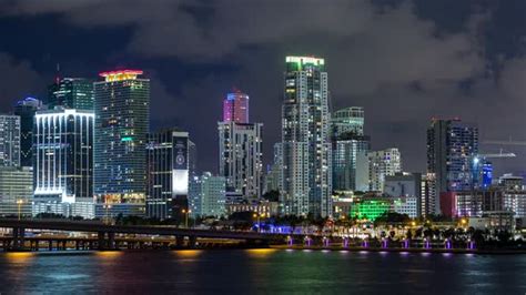 Downtown Miami Skyline at Night, Stock Footage | VideoHive