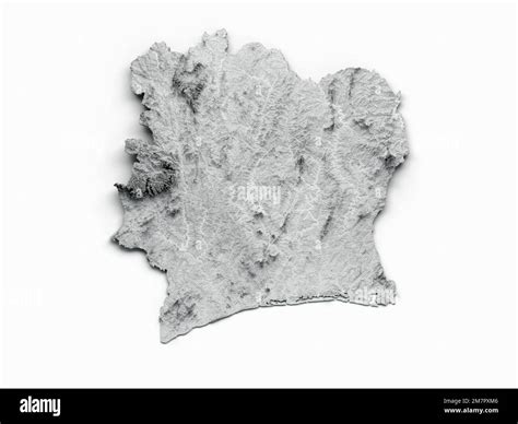 A 3d Illustration Of The Te Divoire Topographic Map On A White