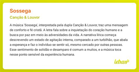 Letra De Canção E Louvor Sossega - Significado da música SOSSEGA (Canção & Louvor) - LETRAS.MUS.BR