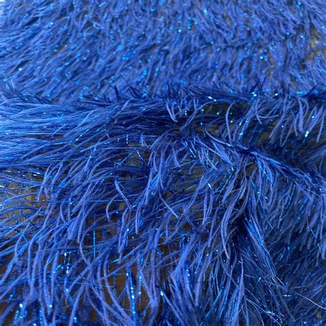 Royal Blue Metallic Faux Ostrich Feather Lace Fabric Lace Fabric