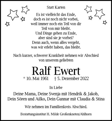 Traueranzeigen Von Ralf Ewert Nordwest Trauer De