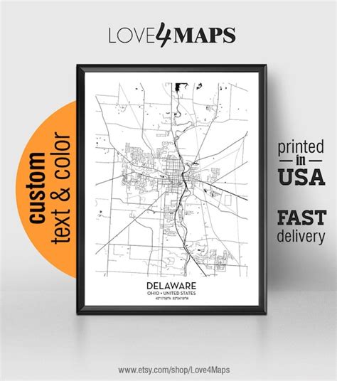 Delaware Ohio Map Delaware City Print Delaware Poster | Etsy