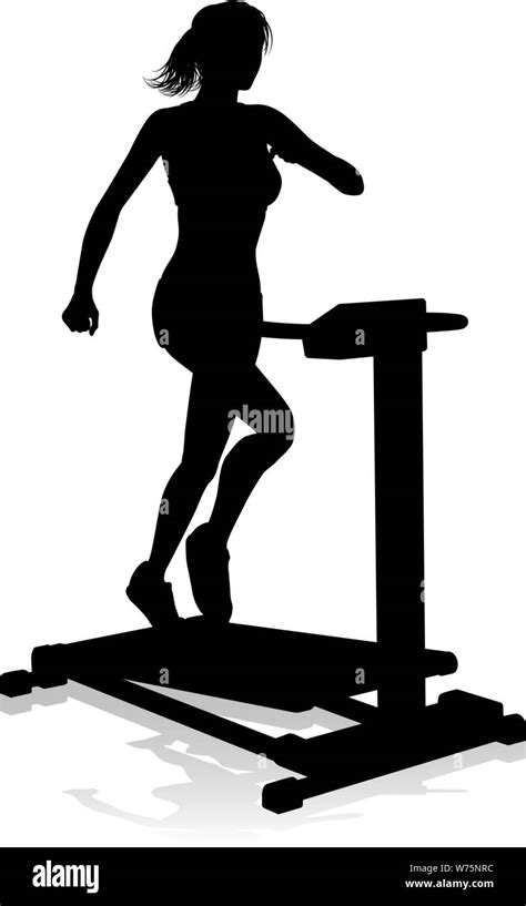 Gym Woman Silhouette Treadmill Running Machine Stock Vector Image And Art