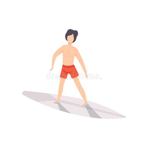 Guy Riding On Ocean Wave Male Surfer Character In Shorts With