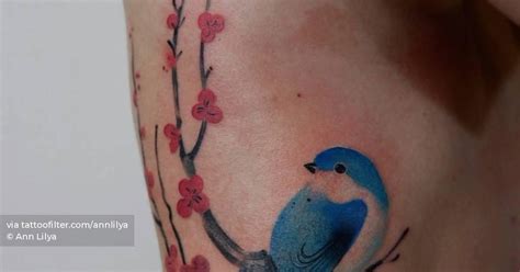 Watercolor Style Bluebird And Cherry Blossom Tattoo