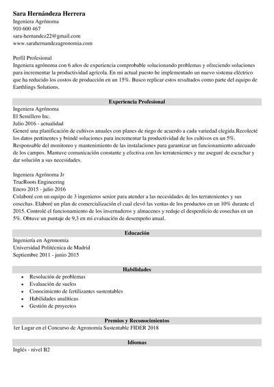 Currículum de Ingeniero Agrónomo Guía Ejemplos y Modelos