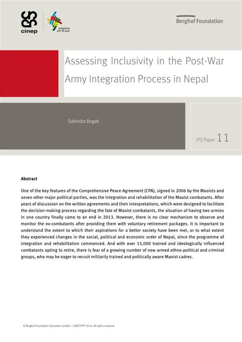 Assessing Inclusivity In The Post War Army Integration Process In Nepal