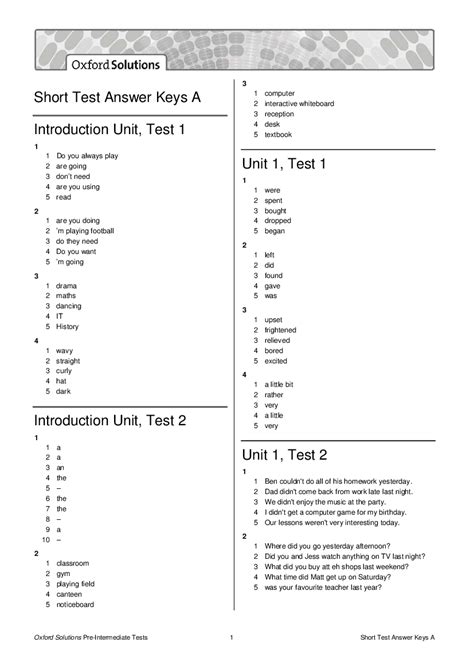 Solutions Keys