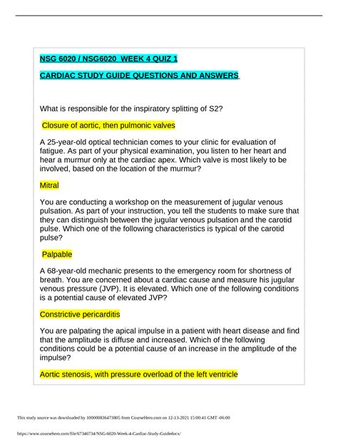 Solution Nsg Week Cardiac Study Guide Studypool