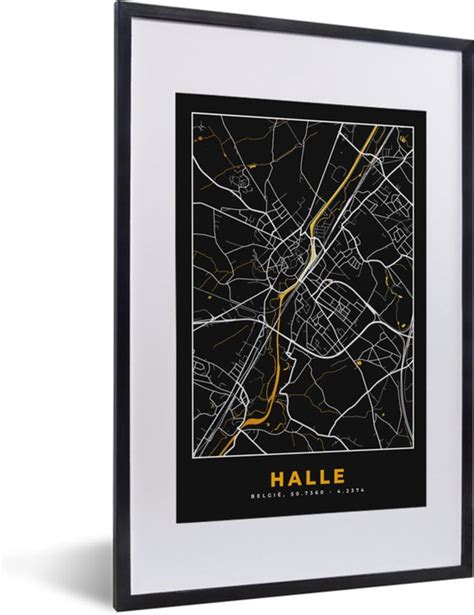 Fotolijst Incl Poster Halle Kaart Plattegrond Black En Gold