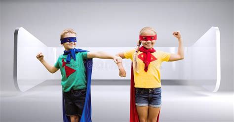 Superhero Kids with Modern Background Stock Photo - Image of full ...