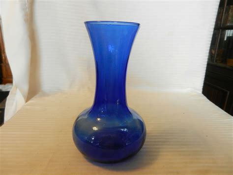 Cobalt Blue Glass Vase Tulip Shape Hand Blown 775 Tall Vases