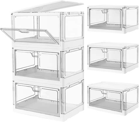 3 Pack Clear Stackable Storage Bins With Lids Magnetic Doors Open Front