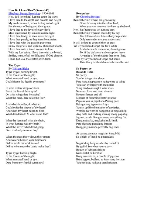 Choral Reading Scripts How Do I Love Thee Sonnet 43 Elizabeth