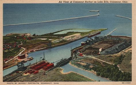 Vintage Postcard 1920 S Air View Of Conneaut Harbor On Lake Erie