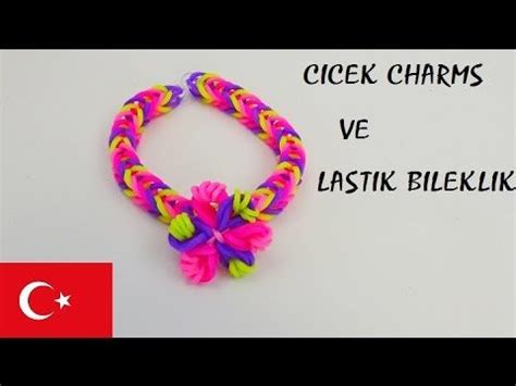 ÇİÇEK CHARMS BILEKLIK Rainbow loom lastik yapimi DIY Türkçe Loom