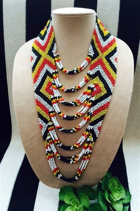 Choice Of Large Beautiful Seed Bead Necklaces With Tribal Patterns Seed Bead Necklace Beaded