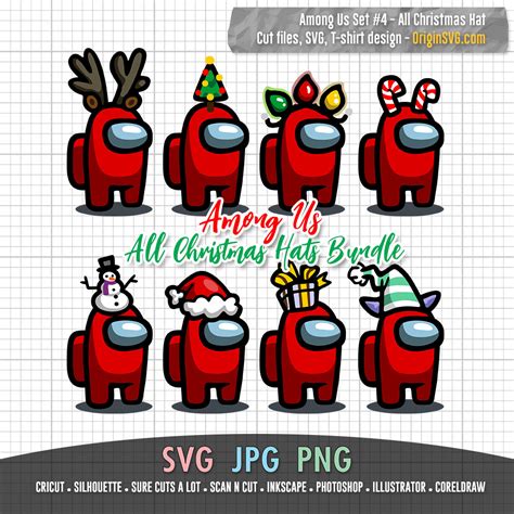 Among Us Set #4 – All Christmas Hats and all Crew Colors – Origin SVG Art