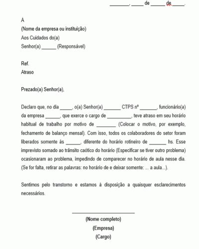 Exemplo De Carta Justificativa De Atraso Ou Falta Por Motivo De Trabalho