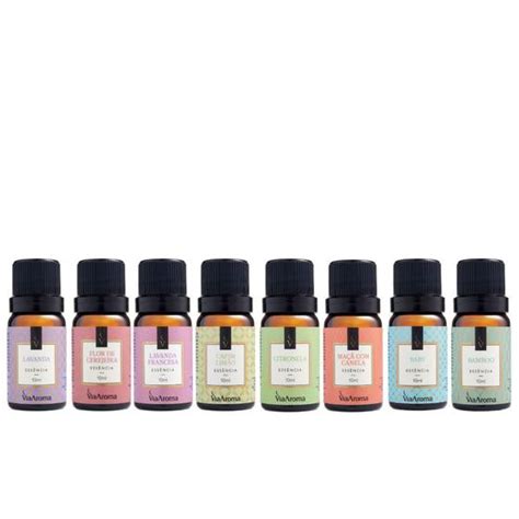 Kit 8 Essências Aromáticas Clássicas Via Aroma 10ml Essência para