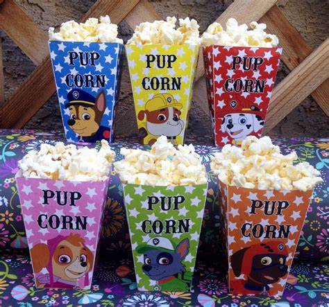 Paw Patrol Party Favors Printable Popcorn Boxes All Six Pups Included