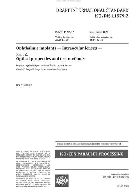 PrEN ISO 11979 2 Ophthalmic Implants Intraocular Lenses Part 2