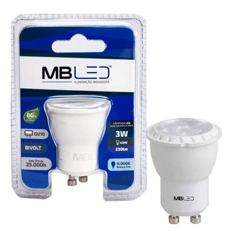 Lâmpada Led Mini Dicroica Mr11 Gu10 3w 6000k Branco Frio Mbled Led