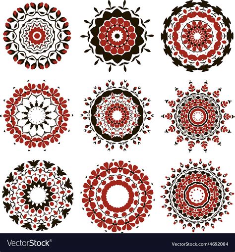 Set of black and red mandalas Royalty Free Vector Image