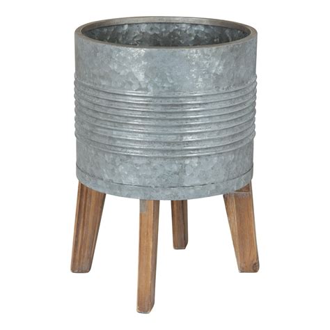 Kate And Laurel Gavri Casual Farmhouse Galvanized Metal Planter With Rustic Wood Stand Walmart