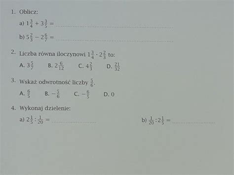Klasa 5 Ułamki Zwykłe Karta Pracy Karta pracy w załączniku Brainly pl