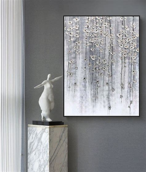 Large White Gray Landscape Painting Contemporary Art Modern Etsy