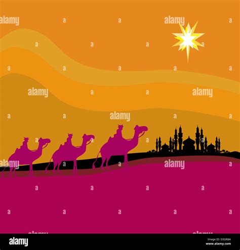 Classic Three Magic Scene And Shining Star Of Bethlehem Vector