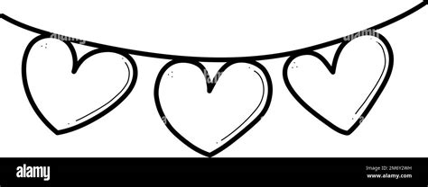 Hearts Garland Vector Hand Drawn Illustration Love Heart Doodle For